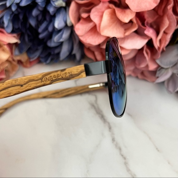 KINGSEVEN Natural Zebra Wood Blue Mirrored Polarized Aviator Sunglasses - Picture 12 of 16